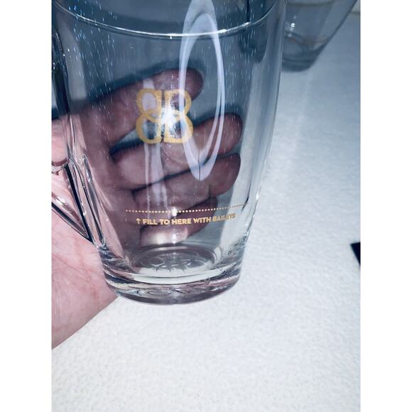 2 Baileys Irish Cream Whiskey Clear Glass Coffee Mugs Gold Accent Logo - Picture 5 of 11